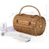 Picnic TIME Barrel Wicker Picnic Basket for 2, Romantic English-Style Rounded Wooden Wicker Basket with Deluxe Service for 2, Fully-Lined Interior and Handwoven, (Red & White Gingham Pattern)(Red & White Gingham Pattern)