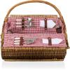 Picnic TIME Barrel Wicker Picnic Basket for 2, Romantic English-Style Rounded Wooden Wicker Basket with Deluxe Service for 2, Fully-Lined Interior and Handwoven, (Red & White Gingham Pattern)(Red & White Gingham Pattern)
