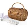 Picnic TIME Barrel Wicker Picnic Basket for 2, Romantic English-Style Rounded Wooden Wicker Basket with Deluxe Service for 2, Fully-Lined Interior and Handwoven, (Red & White Gingham Pattern)(Red & White Gingham Pattern)