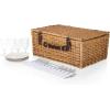 Picnic TME Belmont Picnic Basket for 4, Insulated Wicker Basket Set with Porcelain Plates, Stainless Steel Flatware, Wine Glasses, Cooler, Leatherette Straps, Gift (Navy Blue & White Stripe)(Honey Willow With Navy Blue and White Stripes)