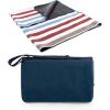 ONIVA Blanket Tote XL Outdoor Picnic Blanket, 70″x80″ Foldable Beach Blanket with Fleece Top, Water-Resistant Backing, Strap & Pocket, Portable Mat for 4-5 People by Picnic Time (Blue Stripe/Navy Flap)(Coastal Stripes – Blue)