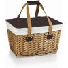 PICNIC TIME Canasta Wicker Picnic Basket, Classic Small Wicker Basket for 2 with Handwoven Willow Design, Removable and Customizable Lid Table, (Beige Canvas with Red & White Gingham Pattern Lid)(Beige Canvas With Brown Lid)