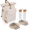 PICNIC TIME Carmel Roll Top Backpack Cooler, Canvas Insulated Cooler Backpack Bag for Lunch and Hiking, Portable Beach Cooler Bag, Picnic Bag(Tan)
