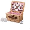 PICNIC TIME Catalina Picnic Basket for 2, Classic Deluxe English Handwoven Wicker Basket with Genuine Leather Accents and Full Service for Two, (Dahlia Collection – Navy Blue with Beige Pattern)(Red/White Plaid)