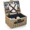 PICNIC TIME Catalina Picnic Basket for 2, Classic Deluxe English Handwoven Wicker Basket with Genuine Leather Accents and Full Service for Two, (Dahlia Collection – Navy Blue with Beige Pattern)(Dahlia Collection)