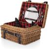 PICNIC TIME Champion Picnic Basket for 2, Large Wicker Hamper Set with Cutlery Service Kit, (Navy Blue)(Red & Black Buffalo Plaid Pattern)