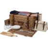 PICNIC TIME Charleston Luxury Picnic Basket for 4, Romantic Vintage English-Style Wooden Basket, Complete Deluxe Service With Blanket, Suitcase-style Handle and Genuine Cowhide Leather, (Beige Canvas)