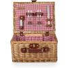 PICNIC TIME Classic Wine & Cheese Picnic Basket, Romantic English-Style Wooden Basket, Deluxe Service for 2 with Fully-Lined Interior, Leatherette Buckle and Handle, (Red & White Gingham Pattern)
