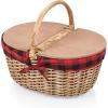 PICNIC TIME Country Picnic Basket, Sturdy Woven Wicker Basket with Customizable Split-lid Design and Removable and Washable Polycotton Vintage-Style Liner, (Navy Blue & White Stripe)(Red & Black Buffalo Plaid Pattern)