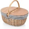 PICNIC TIME Country Picnic Basket, Sturdy Woven Wicker Basket with Customizable Split-lid Design and Removable and Washable Polycotton Vintage-Style Liner, (Navy Blue & White Stripe)(Navy Blue & White Stripe)
