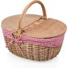PICNIC TIME Country Picnic Basket, Sturdy Woven Wicker Basket with Customizable Split-lid Design and Removable and Washable Polycotton Vintage-Style Liner, (Navy Blue & White Stripe)(Red & White Gingham Pattern)