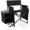 PICNIC TIME Fusion Camping Chair with Side Table and Soft Cooler, Outdoor Foldable Padded Camping Chairs with Cup Holder for Lawn, Beach, & Sports Use for Adults, (Dark Gray Blue Accents)(Matte Black)