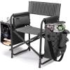 PICNIC TIME Fusion Camping Chair with Side Table and Soft Cooler, Outdoor Foldable Padded Camping Chairs with Cup Holder for Lawn, Beach, & Sports Use for Adults, (Dark Gray Blue Accents)(Dark Gray With Black Accents)