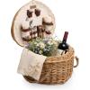 PICNIC TIME Heart Picnic Basket for 2, Wicker Basket with Handle, Complete Deluxe Service for Two, Handwoven and Sturdy Willow Constructed with Fully-lined interior and Accessories, (Antique White)