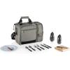 PICNIC TIME Malibu Cooler Picnic Basket, Insulated Cooler Tote with Picnic Set, (Navy Blue with Black Accents)(Heathered Gray)