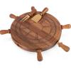 PICNIC TIME Mariner Cheese Board and Knife Set, Novelty Charcuterie Board Set with Stainless Steel Tools Housed in Helm Case Under the Lid, Swivel-Open Serving Platter, and Charcuterie Set, (Parawood)(Acacia Wood and Gold)