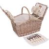PICNIC TIME Piccadilly Picnic Basket for 2, Romantic Vintage English-Style Wooden Basket, Complete Deluxe Service for Two with Fully-lined Interior and Double-lid Design, (Red & White Plaid Pattern)(Natural Canvas)