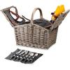 PICNIC TIME Piccadilly Picnic Basket for 2, Romantic Vintage English-Style Wooden Basket, Complete Deluxe Service for Two with Fully-lined Interior and Double-lid Design, (Red & White Plaid Pattern)(Gray)