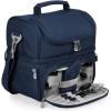 PICNIC TIME Pranzo Lunch Bag, Expandable Insulated Lunch Box with Picnic Set, Stylish Soft Cooler Bag, Portable Cooler Lunchbox with Dual Compartment Design and Leatherette Handles, (Black)(Navy Blue)