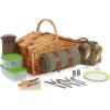 PICNIC TIME Somerset Deluxe Picnic Basket with Blanket, Romantic Wine Wicker Basket with Handle, Complete Deluxe Service for Two, Features Leatherette Straps and Double-lid Opening, (Sage Green)(Sage Green)