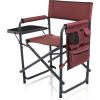 PICNIC TIME Sports Chair with Side Table, Outdoor Foldable Padded Adult Camping Chairs with Cup and Accessory Panel for Lawn, Beach, & Sports Use for Adults, up to 300-lbs Capacity, (Red)(Burgundy Red)