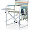 PICNIC TIME Sports Chair with Side Table, Outdoor Foldable Padded Adult Camping Chairs with Cup and Accessory Panel for Lawn, Beach, & Sports Use for Adults, up to 300-lbs Capacity, (Red)(St. Tropez Collection – Sky Blue With Multi Stripe Pattern)