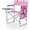PICNIC TIME Sports Chair with Side Table, Outdoor Foldable Padded Adult Camping Chairs with Cup and Accessory Panel for Lawn, Beach, & Sports Use for Adults, up to 300-lbs Capacity, (Red)(Pink With Pink Stripe Accents)