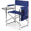 PICNIC TIME Sports Chair with Side Table, Outdoor Foldable Padded Adult Camping Chairs with Cup and Accessory Panel for Lawn, Beach, & Sports Use for Adults, up to 300-lbs Capacity, (Red)(Blue)
