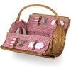 Picnic TIME Barrel Wicker Picnic Basket for 2, Romantic English-Style Rounded Wooden Wicker Basket with Deluxe Service for 2, Fully-Lined Interior and Handwoven, (Red & White Gingham Pattern)(Red & White Gingham Pattern)