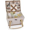 Picnic TIME Boardwalk Picnic Basket, Romantic Vintage English-Style Wooden Basket, Complete Deluxe Service for Four with Durable Canvas and Handwoven Lid(White With Bees and Lemon Pattern for 2)