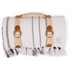 Picnic TIME, Montecito Picnic, Outdoor, and Beach Blanket with Harness, Montecito Picnic, Outdoor, and Beach Blanket with Harness, One Size, White & Taupe Windowpane(White & Blue Stripe)