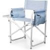 Picnic TIME Outdoor Directors Chair with Side Table, Beach Chair for Adults, Camping Chair with Table(Mod Denim Stripe Pattern With White Accents)