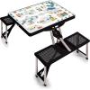 Picnic TIME Portable Folding Picnic Table with Seats for 4, Collapsible Aluminum Table with Benches & Umbrella Hole, Lightweight Foldable Table for Camping, Travel, Backyard, Tailgating(Play Town – Black)