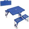 Picnic TIME Portable Folding Picnic Table with Seats for 4, Collapsible Aluminum Table with Benches & Umbrella Hole, Lightweight Foldable Table for Camping, Travel, Backyard, Tailgating(Royal Blue)
