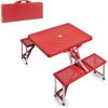 Picnic TIME Portable Folding Picnic Table with Seats for 4, Collapsible Aluminum Table with Benches & Umbrella Hole, Lightweight Foldable Table for Camping, Travel, Backyard, Tailgating(Red)