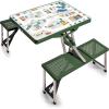 Picnic TIME Portable Folding Picnic Table with Seats for 4, Collapsible Aluminum Table with Benches & Umbrella Hole, Lightweight Foldable Table for Camping, Travel, Backyard, Tailgating(Play Town – Green)
