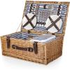 Picnic TME Belmont Picnic Basket for 4, Insulated Wicker Basket Set with Porcelain Plates, Stainless Steel Flatware, Wine Glasses, Cooler, Leatherette Straps, Gift (Navy Blue & White Stripe)(Honey Willow With Navy Blue and White Stripes)