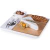 TOSCANA – a Picnic Time brand Peninsula Cutting Board & Serving Tray, Cheese Board, Charcuterie Board, Appetizer Plate, (Bamboo & White Porcelain)