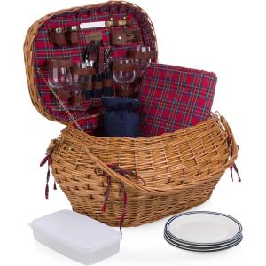 Highlander Picnic Basket, (Red & Blue Tartan Pattern)