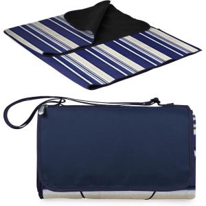 ONIVA – a Picnic Time Brand – Blanket Tote XL Outdoor Picnic Blanket – Beach Blanket – Camping Blanket(Blue Stripe Pattern With Navy Flap)
