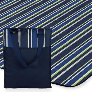 ONIVA – a Picnic Time brand – Vista Outdoor Picnic Blanket & Tote – Beach Blanket – Camping Blanket, (Navy with Red Check)(Navy/Lime Stripes)