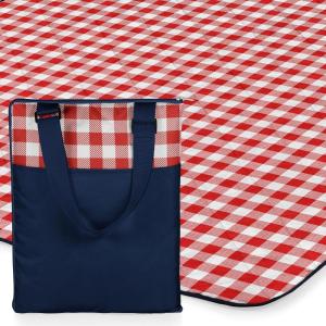 ONIVA – a Picnic Time brand – Vista Outdoor Picnic Blanket & Tote – Beach Blanket – Camping Blanket, (Rainbow with Black)(Navy With Red Check)
