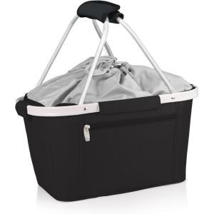 ONIVA – a Picnic Time brand Metro Shopping Basket – Insulated Picnic Basket – Collapsible Market Basket – Utility Tote Cooler Bag(Black)