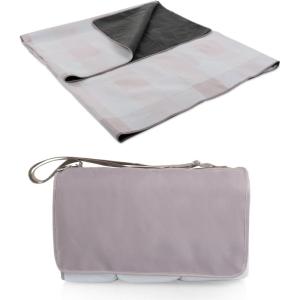 ONIVA Blanket Tote XL Outdoor Picnic Blanket, 70″x80″ Foldable Beach Blanket with Fleece Top, Water-Resistant Backing, Strap & Pocket, Portable Mat for 4-5 People by Picnic Time (Blue Stripe/Navy Flap)(Pastel Plaid – Beige)
