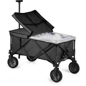 PICNIC TIME Brand Adventure Wagon Elite Folding Wagon With Table Top Lid & Soft Cooler Liner(Black/Gray)