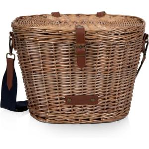 PICNIC TIME Cambridge Bike Basket, Personal Picnic Basket with Removable Shoulder Strap, Small Basket for Lunch, Bicycle Basket, (Wicker)