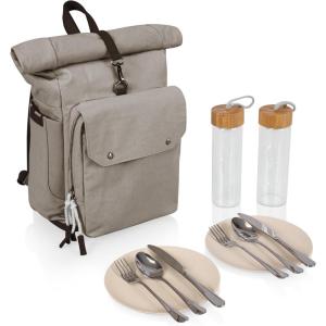 PICNIC TIME Carmel Roll Top Backpack Cooler, Canvas Insulated Cooler Backpack Bag for Lunch and Hiking, Portable Beach Cooler Bag, Picnic Bag(Gray)
