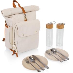 PICNIC TIME Carmel Roll Top Backpack Cooler, Canvas Insulated Cooler Backpack Bag for Lunch and Hiking, Portable Beach Cooler Bag, Picnic Bag(Tan)
