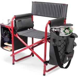 PICNIC TIME Fusion Camping Chair with Side Table and Soft Cooler, Outdoor Foldable Padded Camping Chairs with Cup Holder for Lawn, Beach, & Sports Use for Adults, (Dark Gray Blue Accents)(Dark Gray With Red Accents)