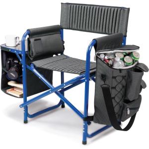 PICNIC TIME Fusion Camping Chair with Side Table and Soft Cooler, Outdoor Foldable Padded Camping Chairs with Cup Holder for Lawn, Beach, & Sports Use for Adults, (Dark Gray Blue Accents)(Dark Gray With Blue Accents)